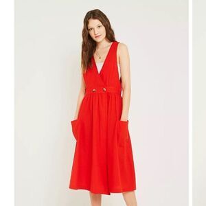 NEW FREE PEOPLE Red DIANA Wrap Cotton Midi Dress size XS